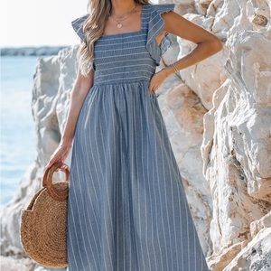 Striped smocked dress with ruffle sleeves - brand new